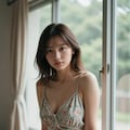 夏の窓際の花柄ワンピース 4枚目