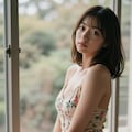 夏の窓際の花柄ワンピース 6枚目