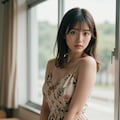 夏の窓際の花柄ワンピース 7枚目