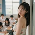 夏の窓際の花柄ワンピース 2枚目