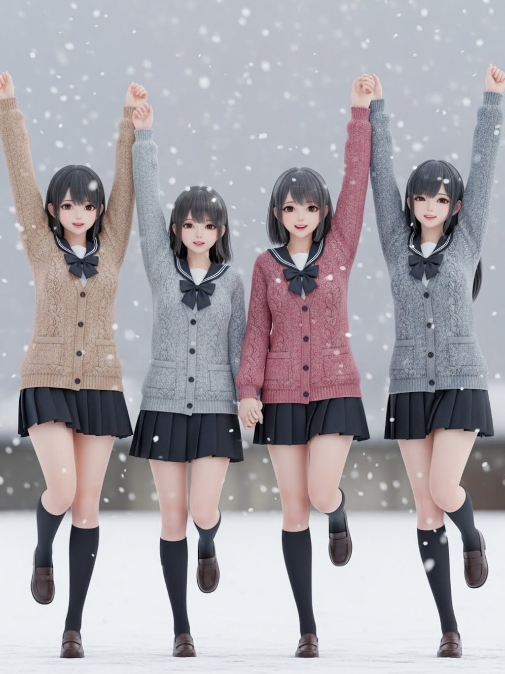 雪にはしゃぐ女子高生⑥