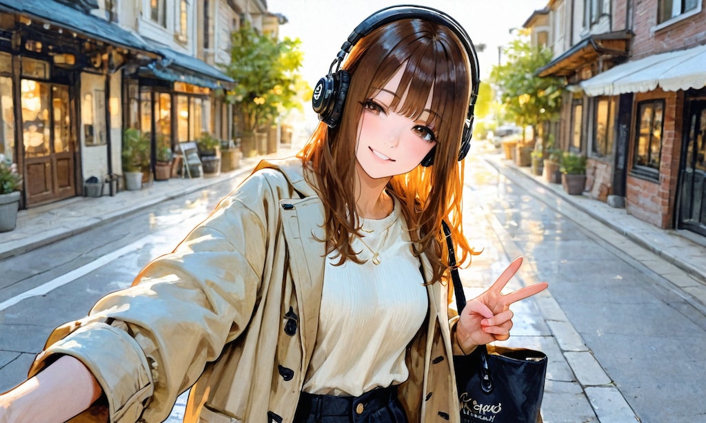 街中でピースサイン