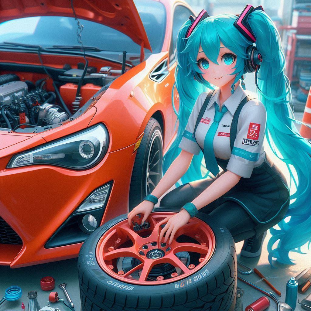 タイヤ交換する初音ミク | の人気AIイラスト・グラビア