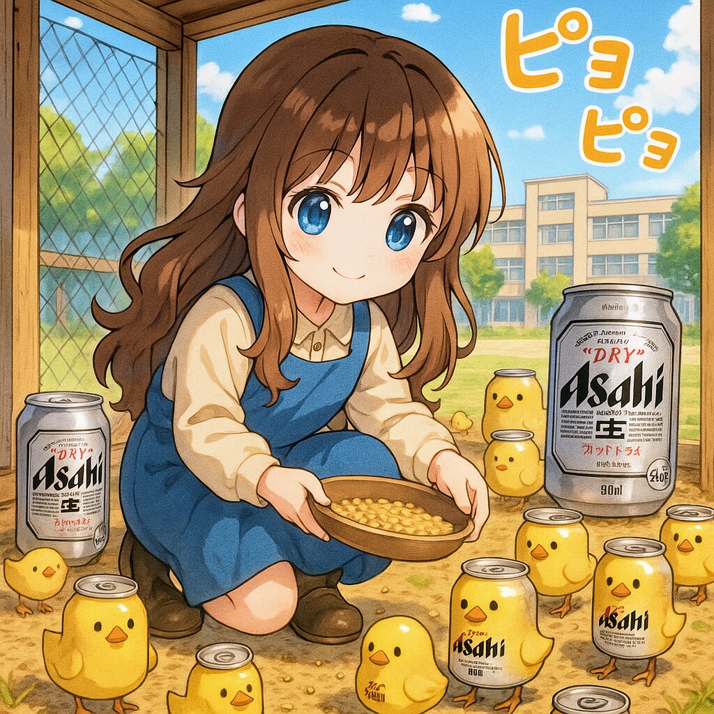 ひよこを育てる小さな女の子