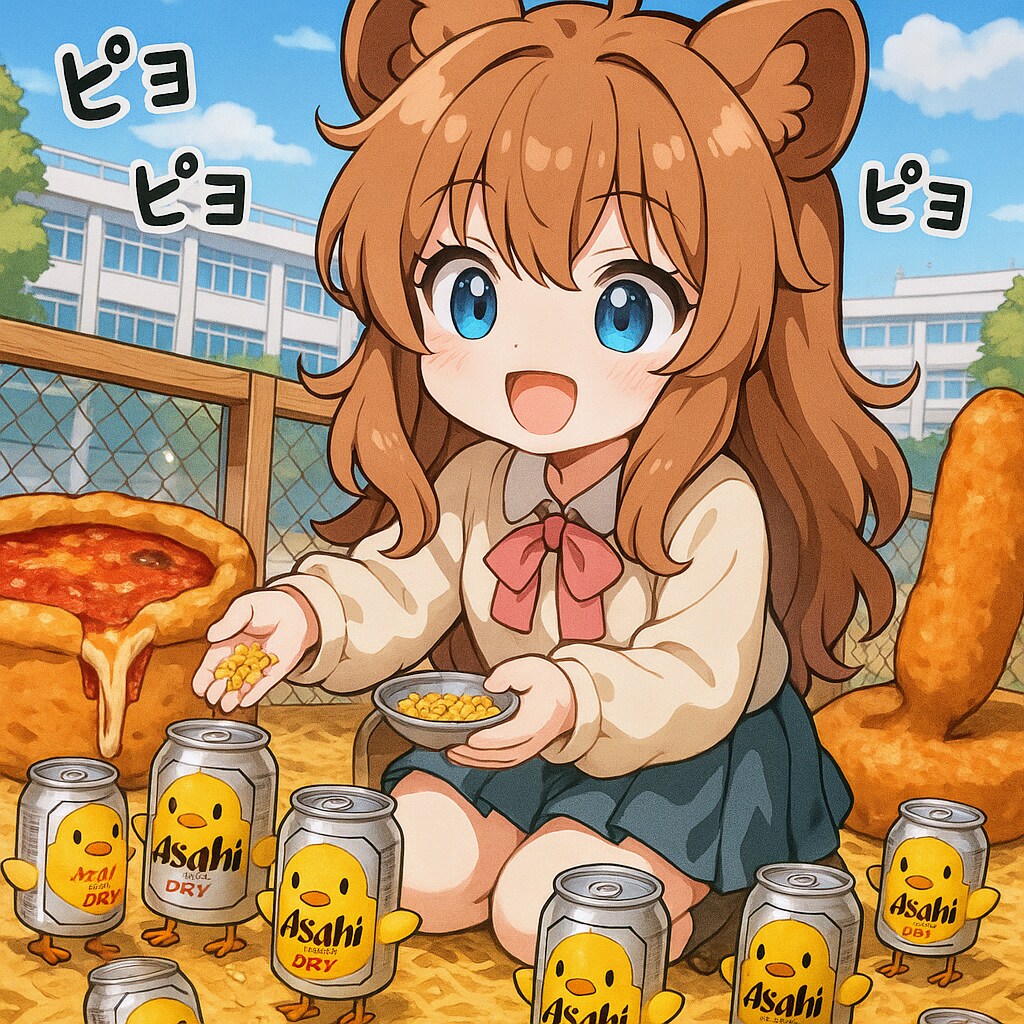 ひよこを育てる小さな女の子