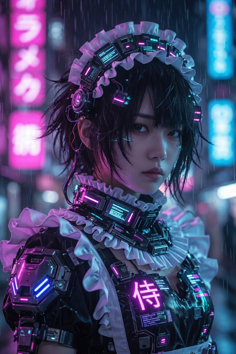 Grokが描くサイバーパンクメイド