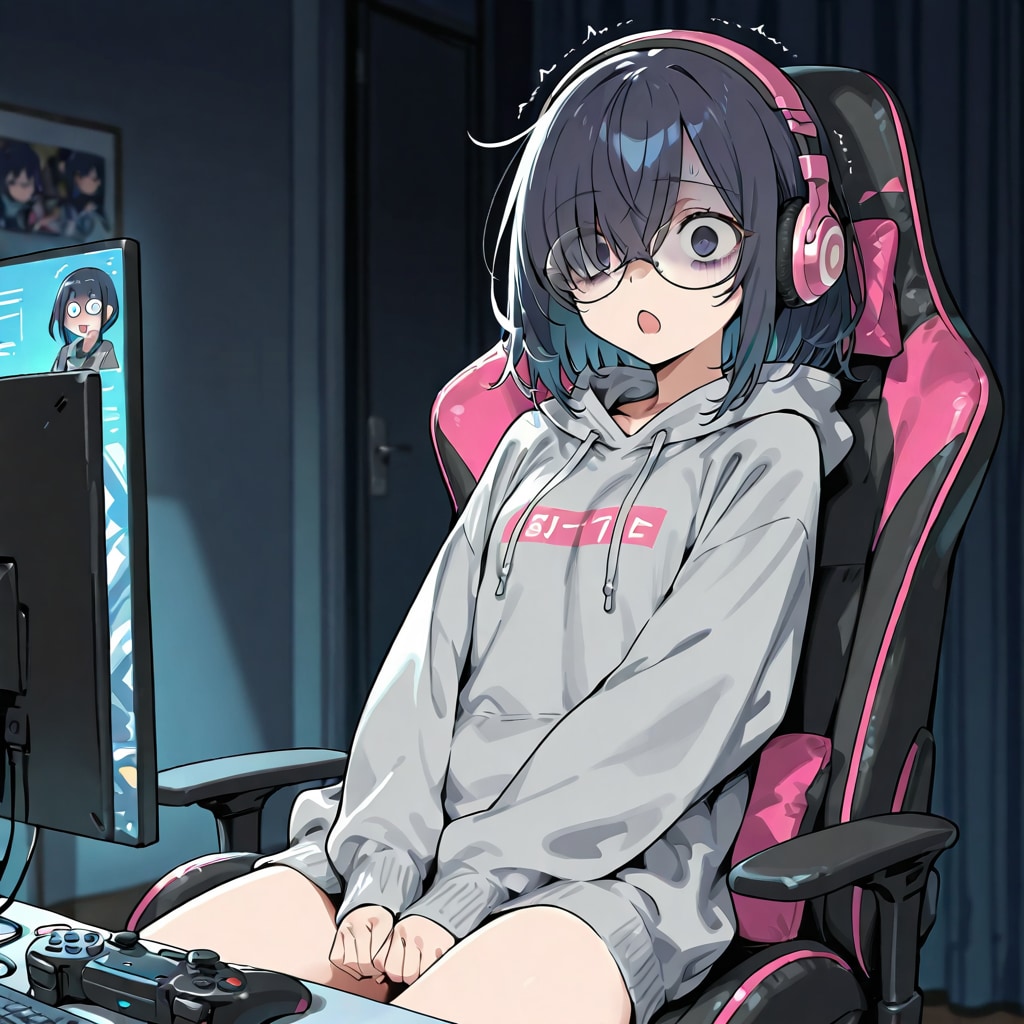 ゲームでボロ負けしたメカクレちゃん | の人気AIイラスト・グラビア