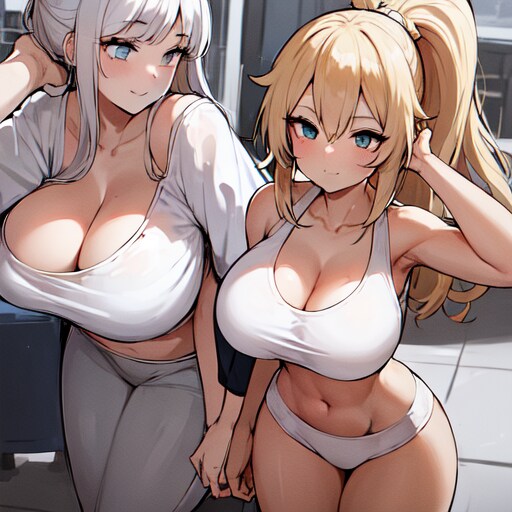 ジムで巨乳の 2 人の美しい女の子。