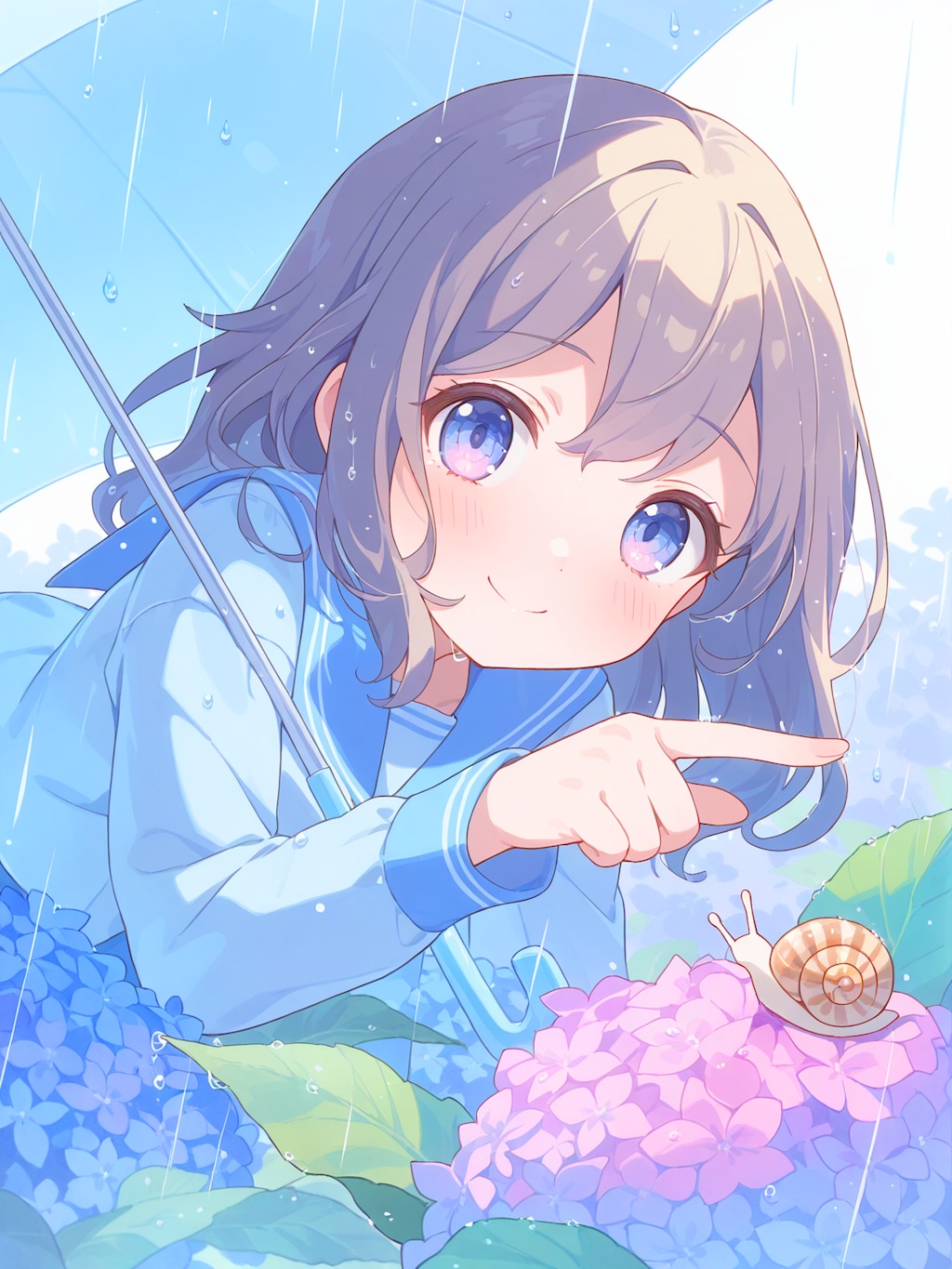 梅雨の紫陽花とかたつむり