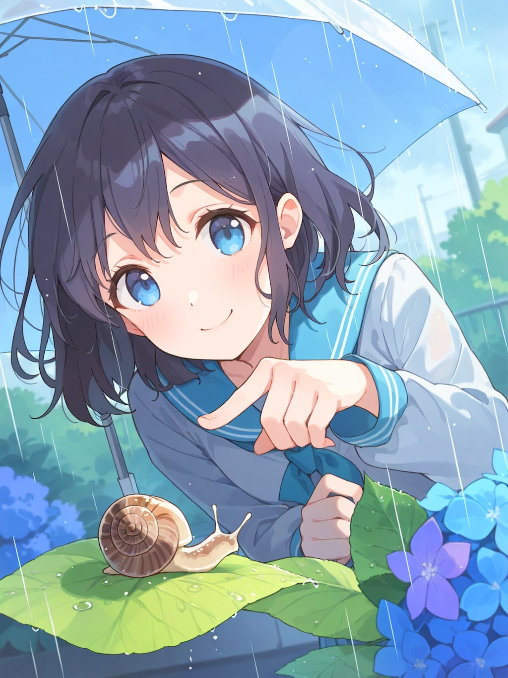 梅雨の紫陽花とかたつむり