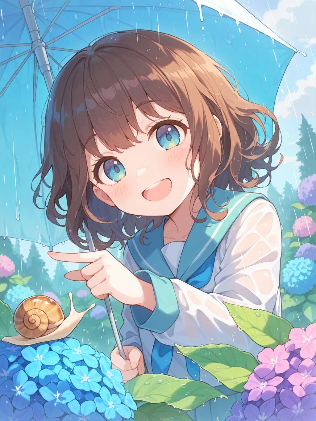 梅雨の紫陽花とかたつむり