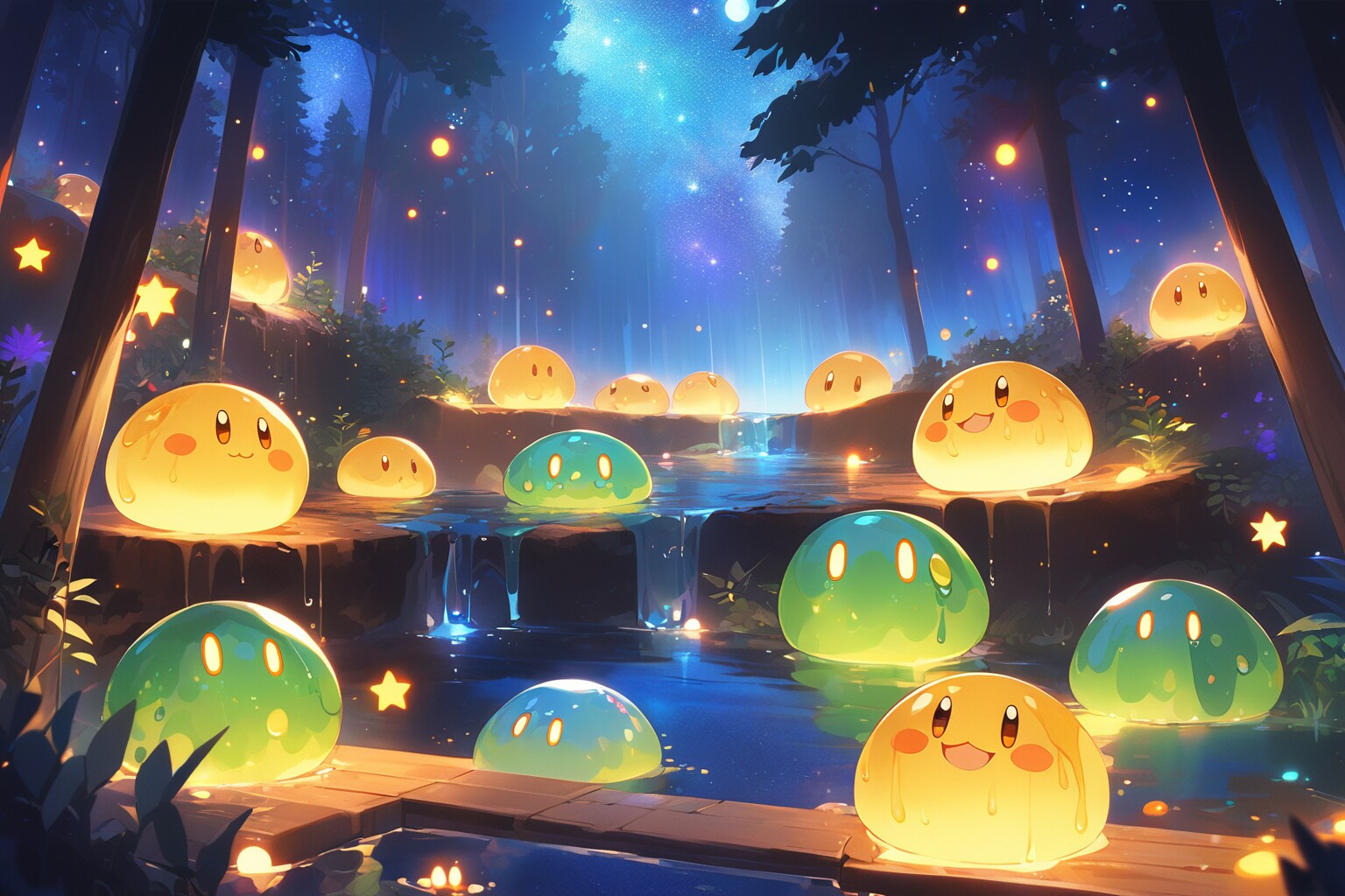 スライムの集会 星空の下で | の人気AIイラスト・グラビア
