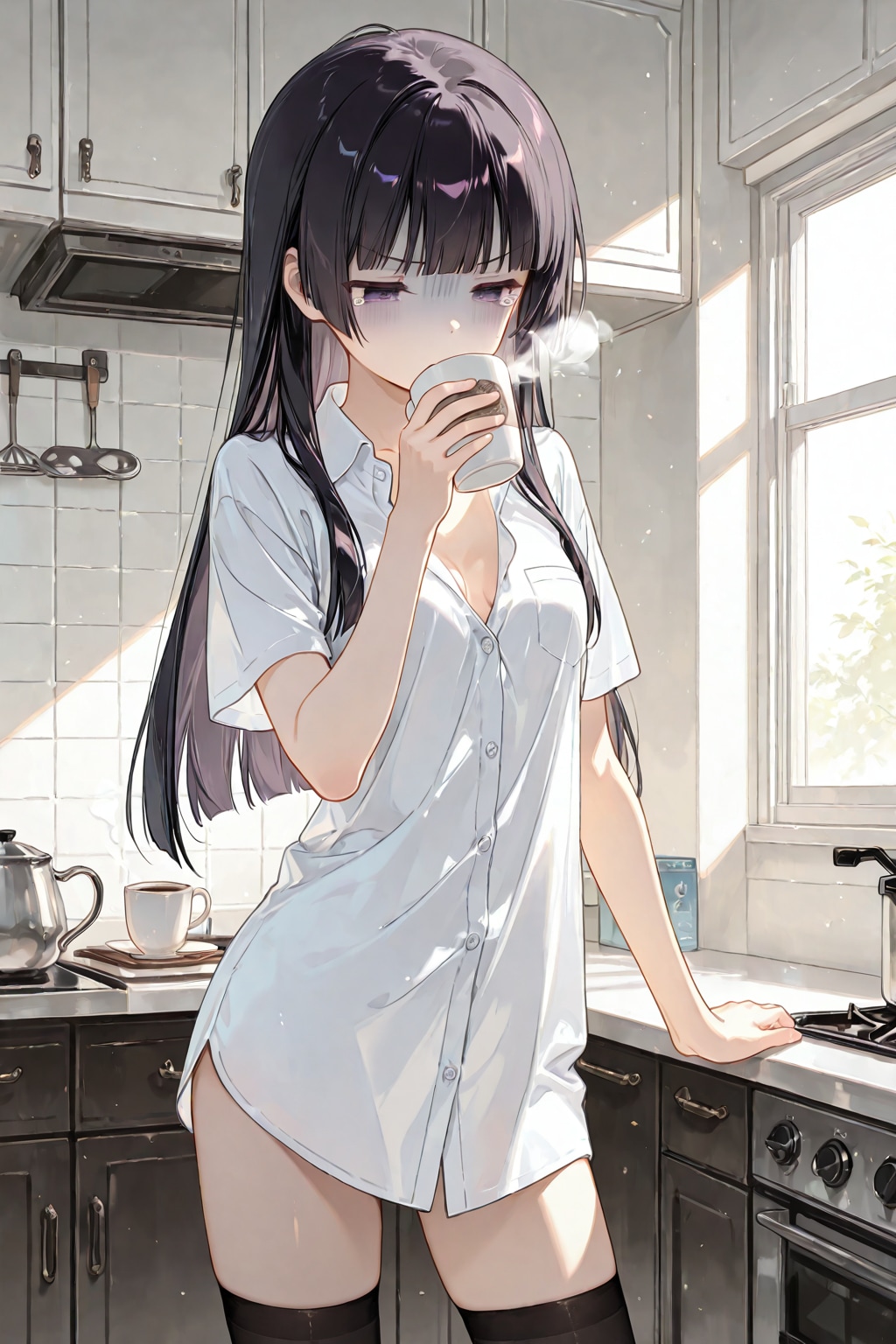 やっちまった朝『コ、コーヒーが……しょっぱい……』カイリ（妹ちゃん） | の人気AIイラスト・グラビア