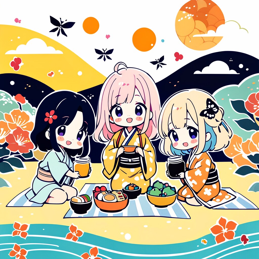 ピクニックをする仲良しちゃん達