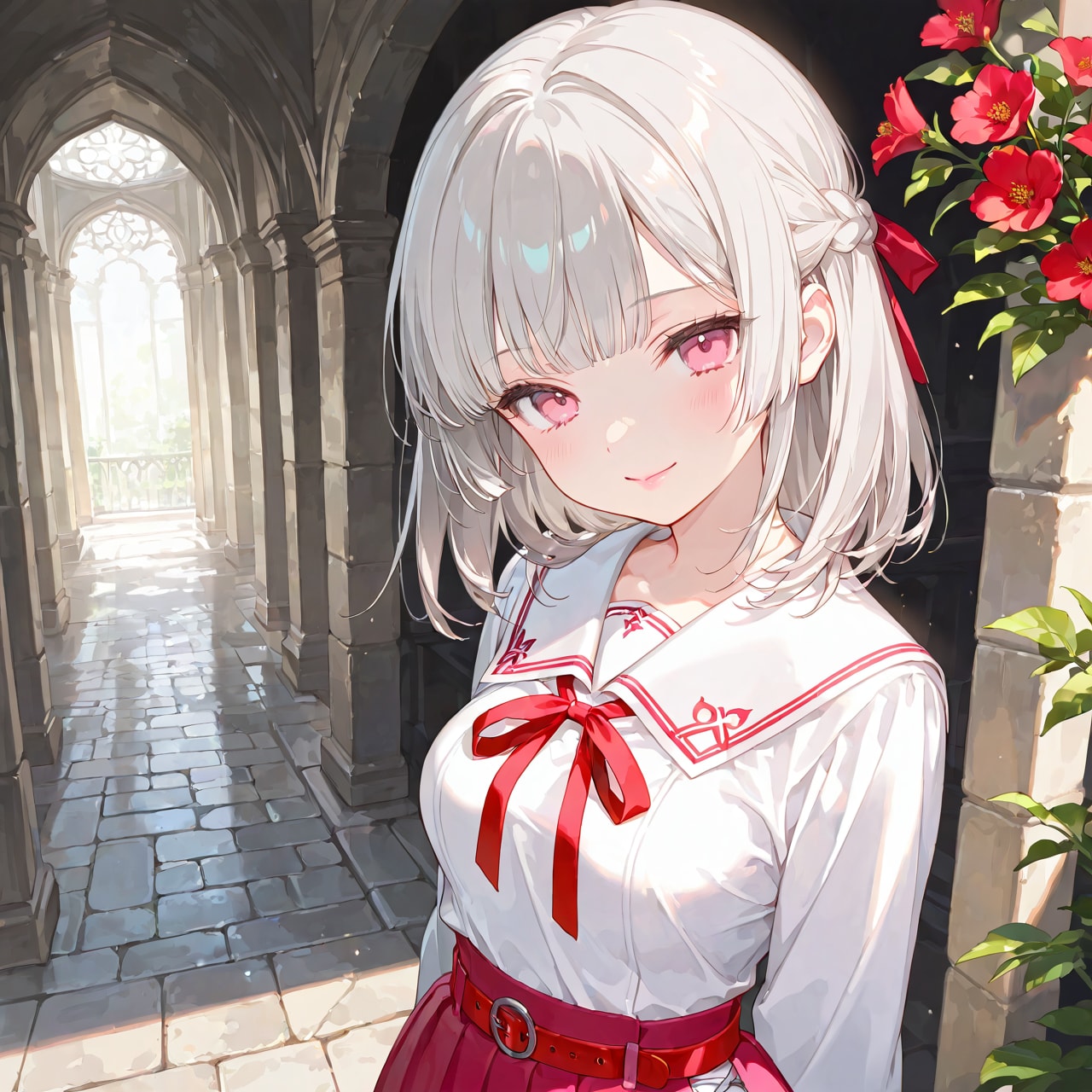 道にある赤い花 | の人気AIイラスト・グラビア