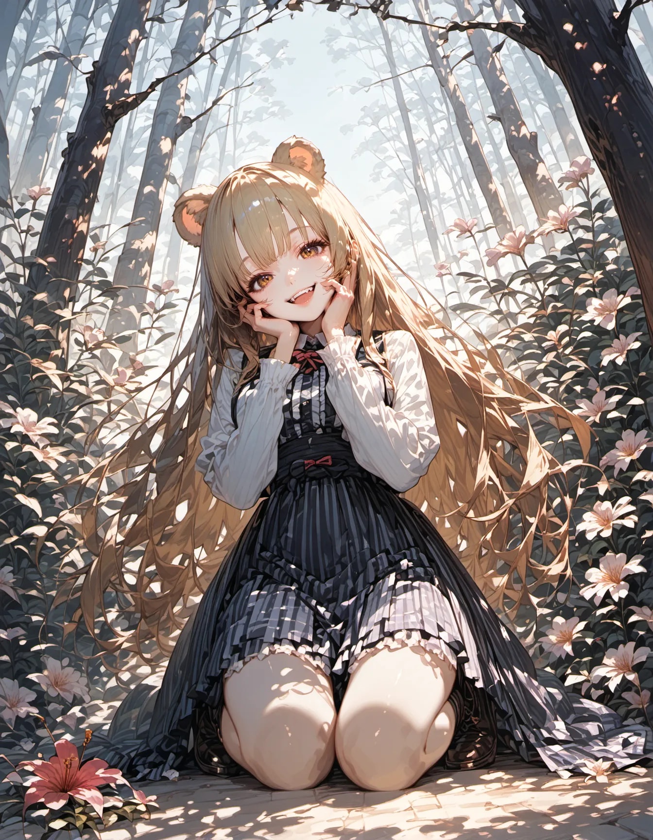 The Bear Cub Hidden in Flowers | の人気AIイラスト・グラビア