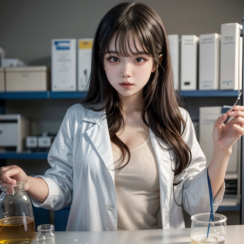 黒髪ロングで白衣の美女１４３