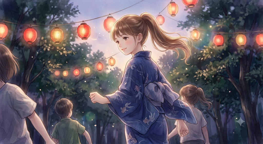 夏宵（なつよい）の灯芒（ひかり）　★印象派系イラスト（AI併用作品）★