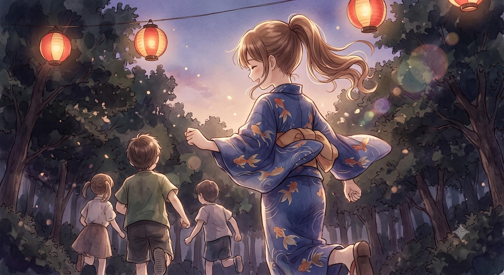 夏宵（なつよい）の灯芒（ひかり）　★印象派系イラスト（AI併用作品）★