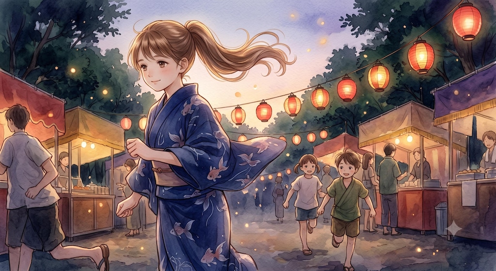 夏宵（なつよい）の灯芒（ひかり）　★印象派系イラスト（AI併用作品）★