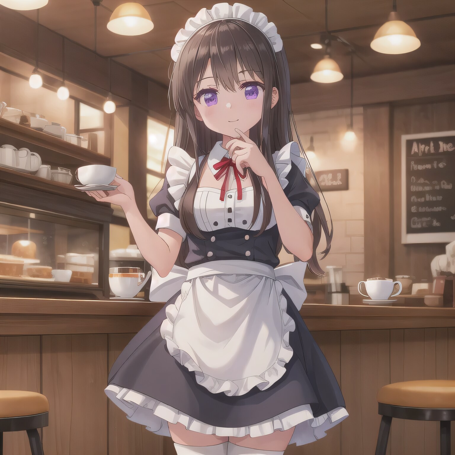 黒髪ロングでカフェの少女６ | の人気AIイラスト・グラビア