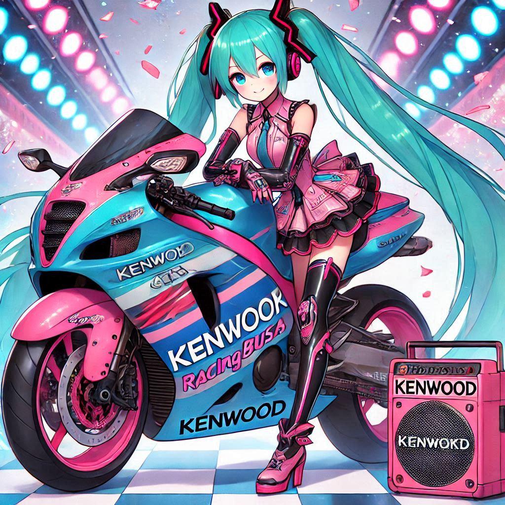 ケンウッドカラースズキ隼のレーシングバイクとチアガール初音ミク | の人気AIイラスト・グラビア