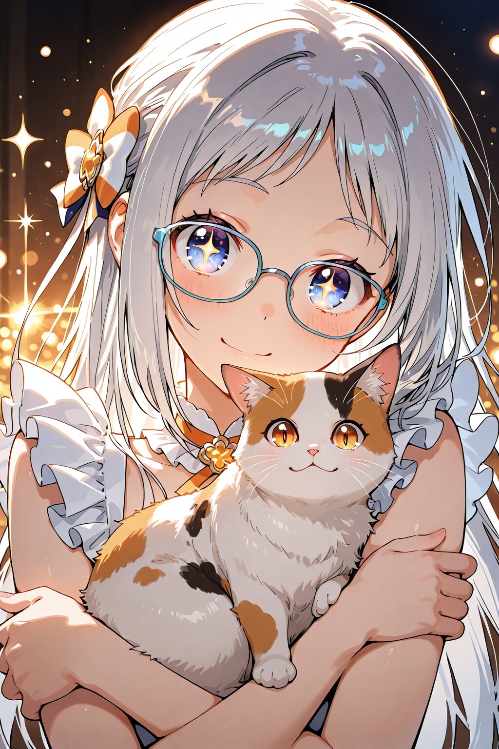 ねこちゃんと銀髪メガネ魔法少女 | の人気AIイラスト・グラビア