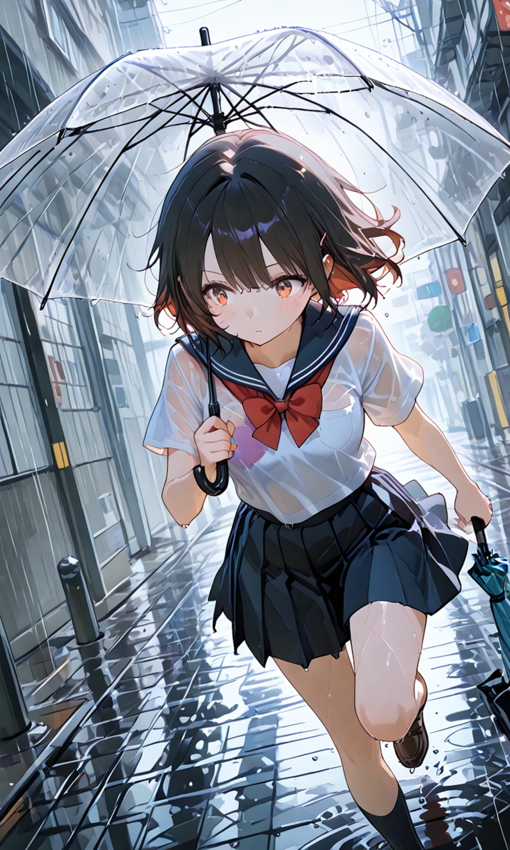 ずぶ濡れの中に