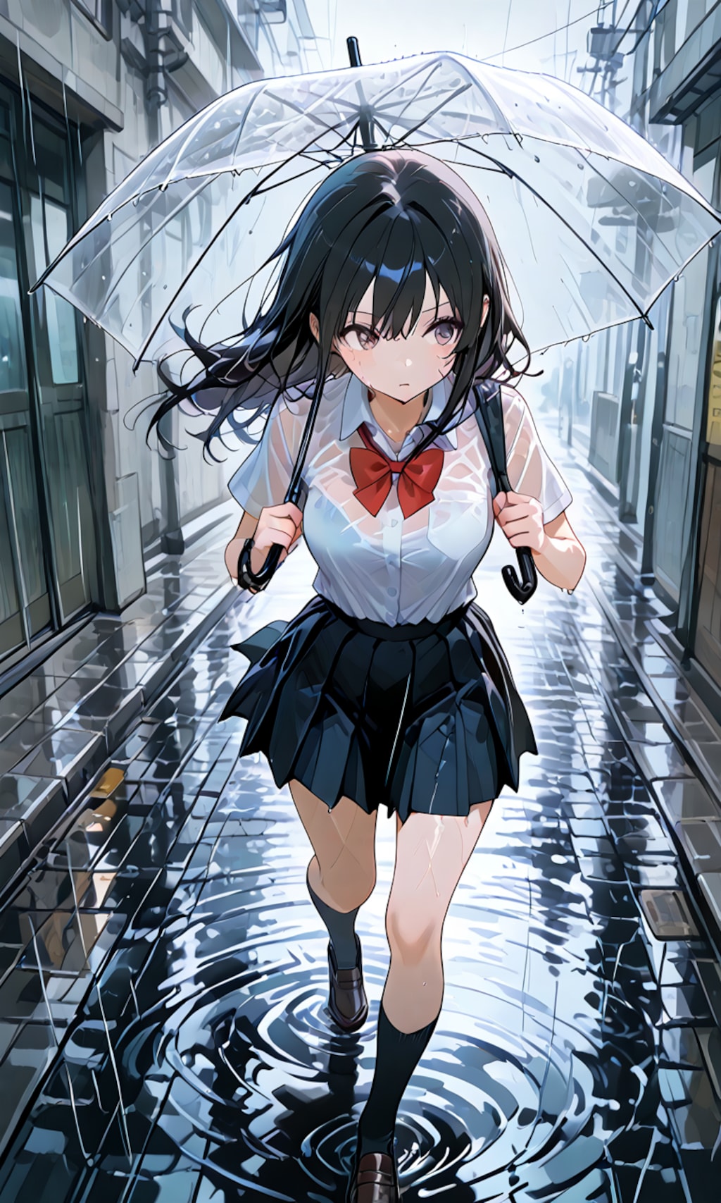 ずぶ濡れの中に