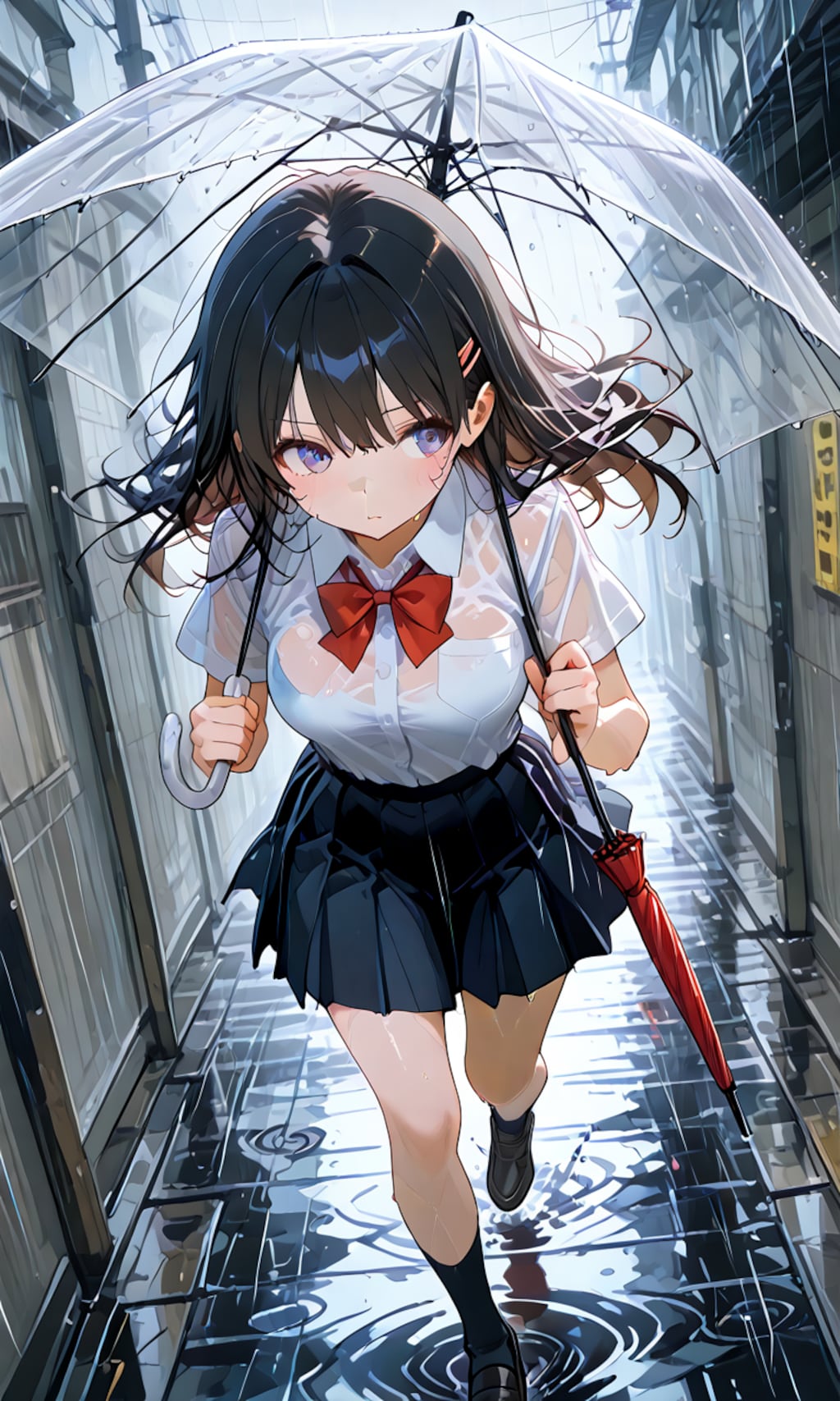 ずぶ濡れの中に