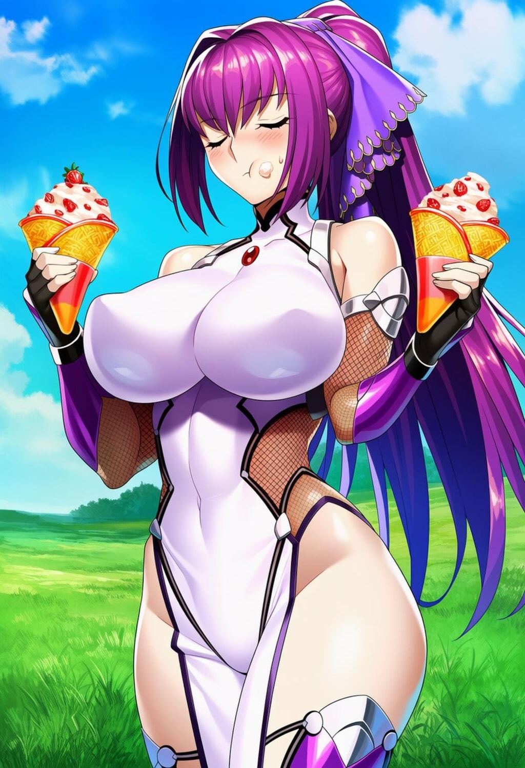 お弟子にバレないと思ってアイス食べるイチゴボディースーツコスプレ師匠人妻