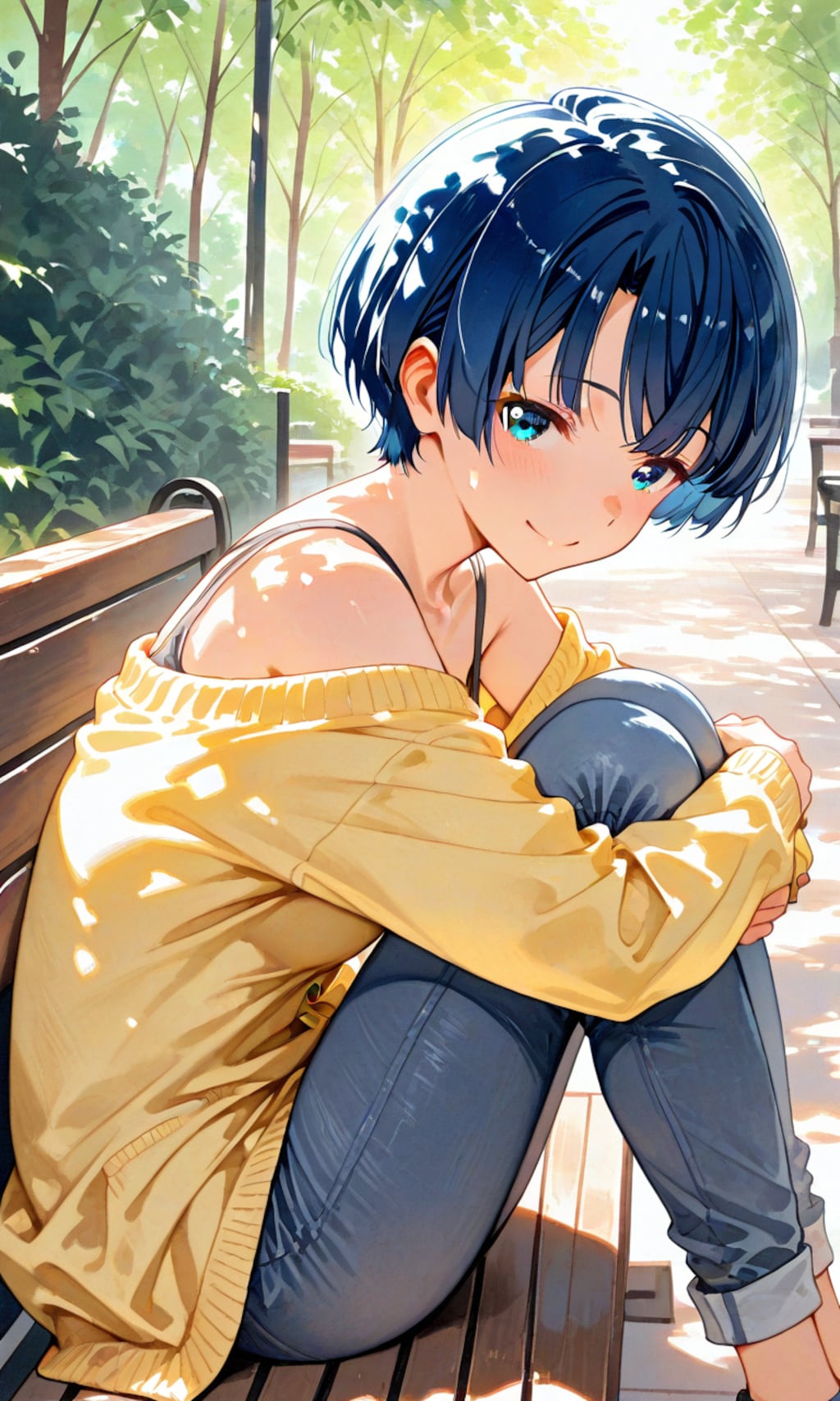 低いベンチに困惑柑菜ちゃん