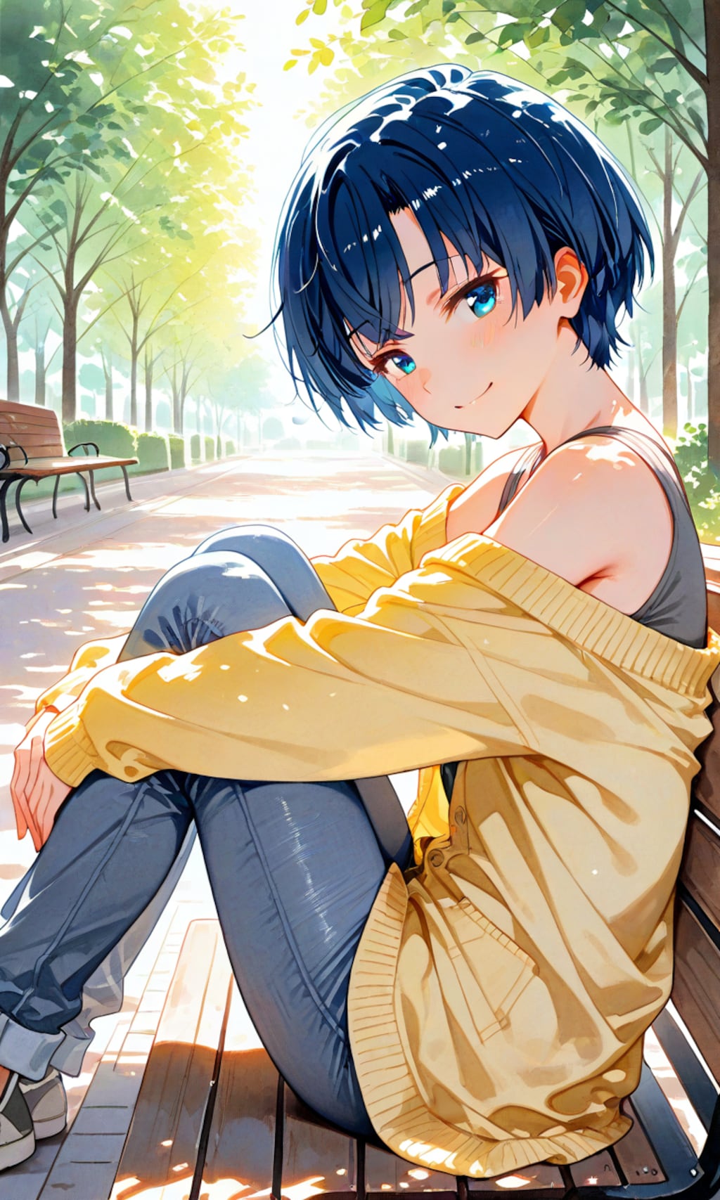 低いベンチに困惑柑菜ちゃん