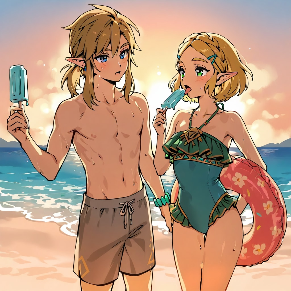二人で海水浴