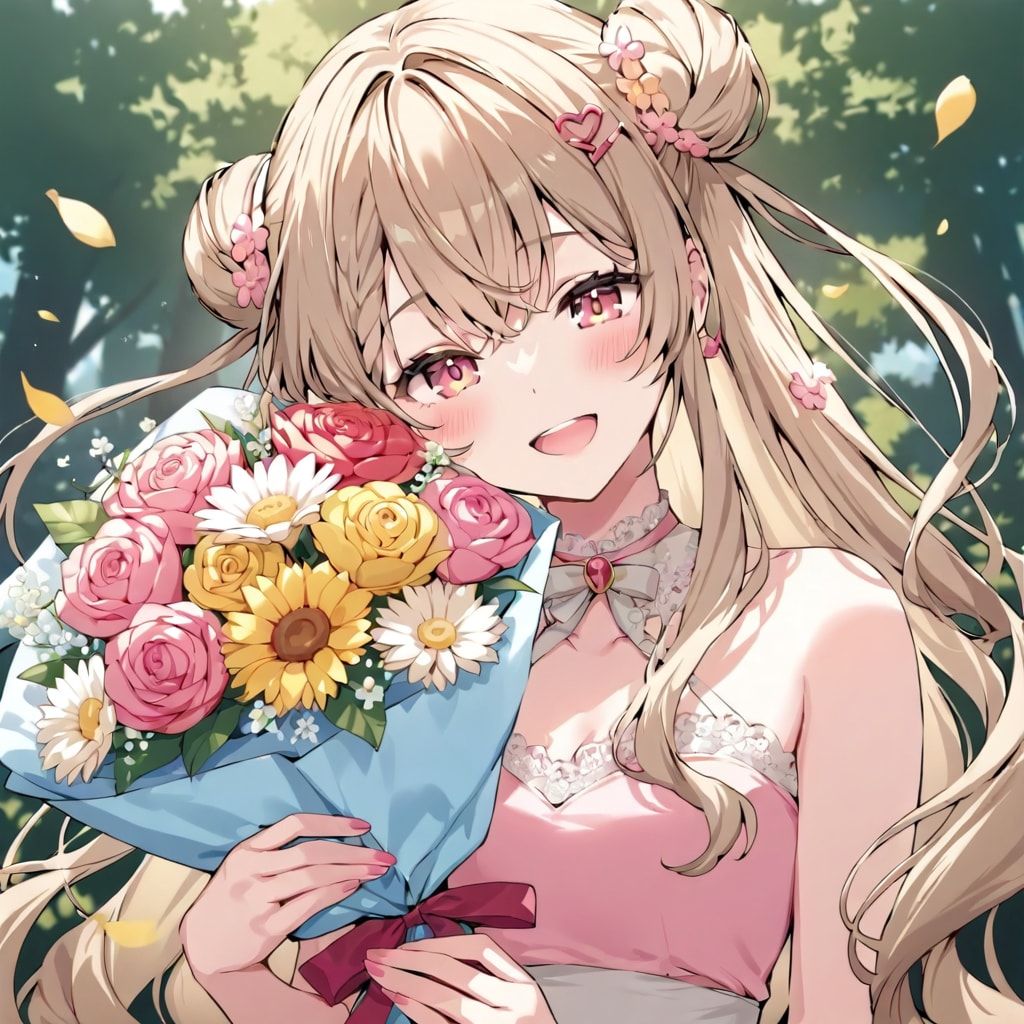花束をプレゼントされて喜んでいる少女