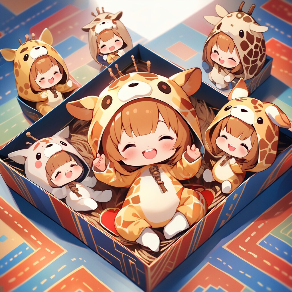 伝統的な文様とキリン着ぐるみちび子ちゃん | の人気AIイラスト・グラビア