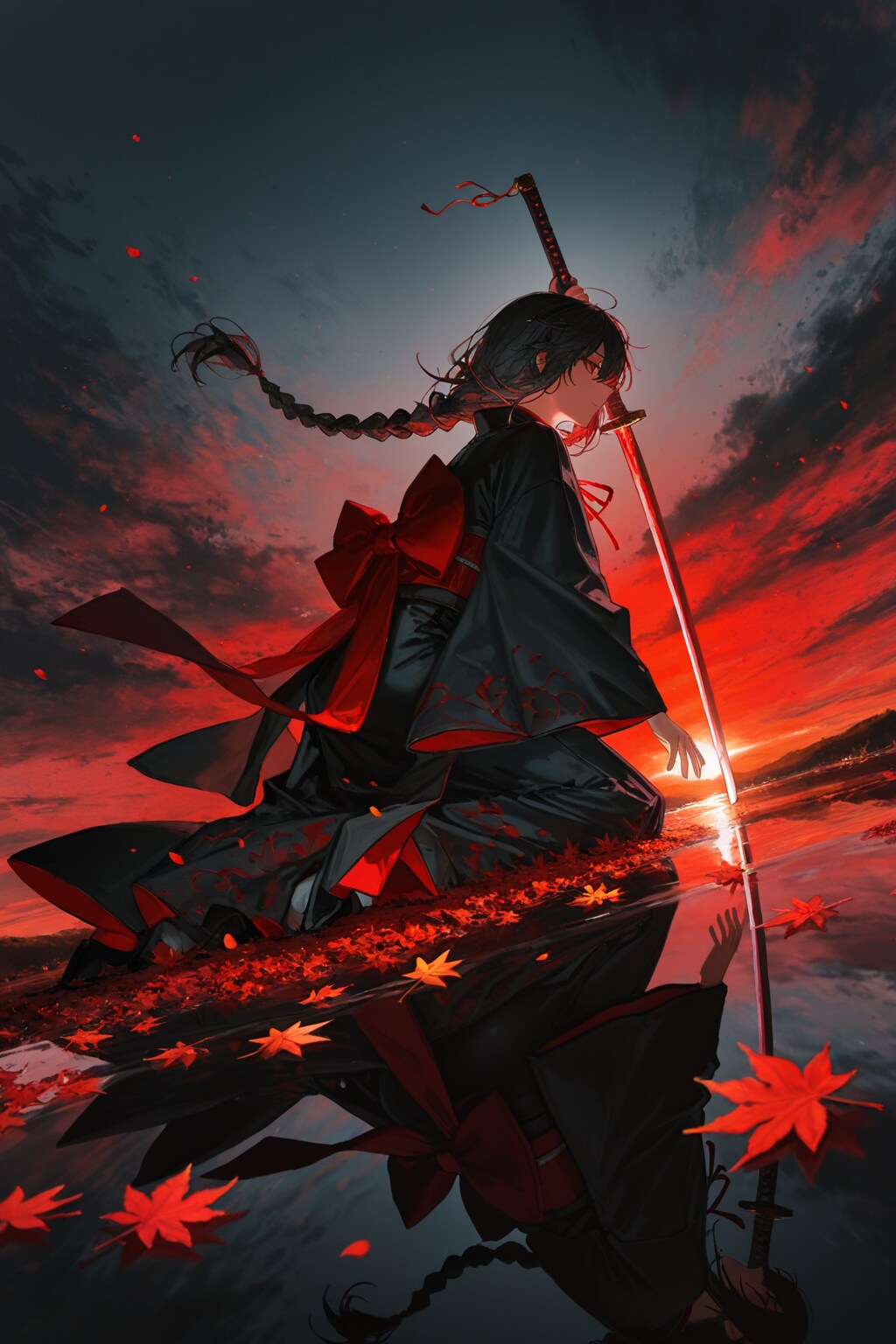 夕暮れの紅葉