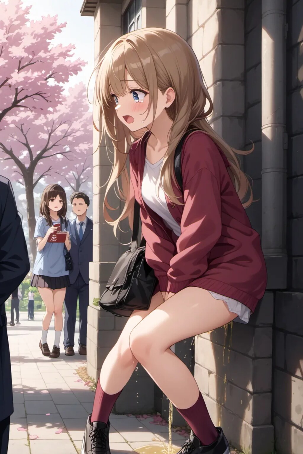 花見でトイレが混雑していて