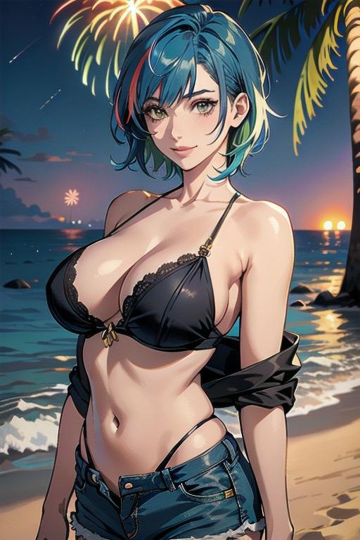 青髪ビキニ美女