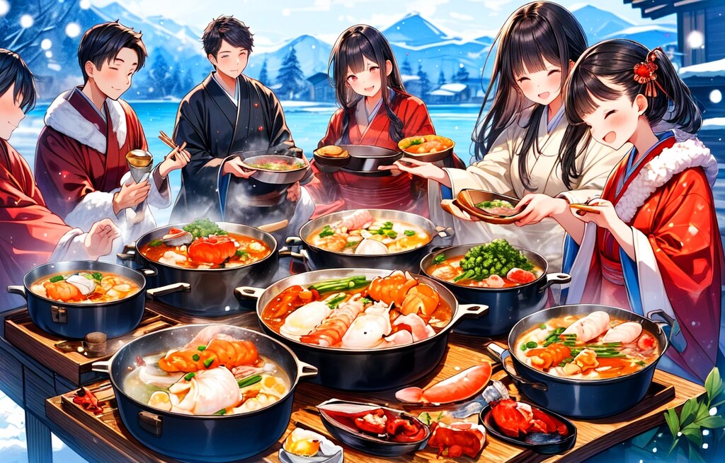 みんなで冬の魚介鍋を食べよう★その1（7枚）レトロモダン街シリーズ68