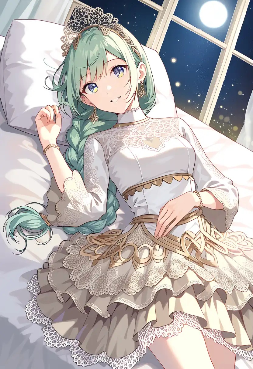 月の光が差すベッドに横たわる美少女 | の人気AIイラスト・グラビア