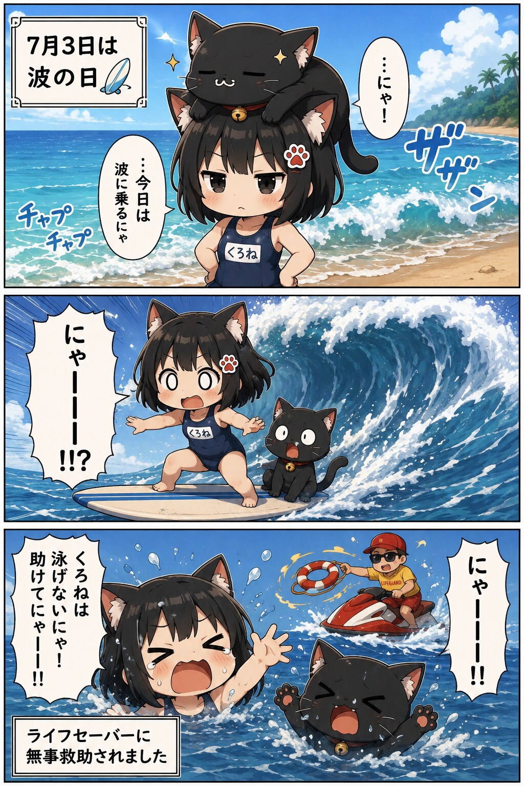 3コマ漫画 2026.07.03. 「波の日」