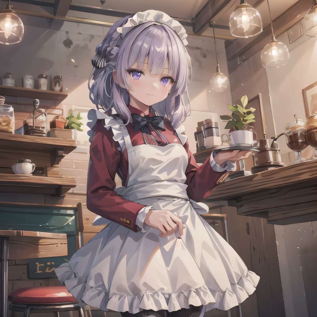 白髪ボブで紫紺の瞳のメイド