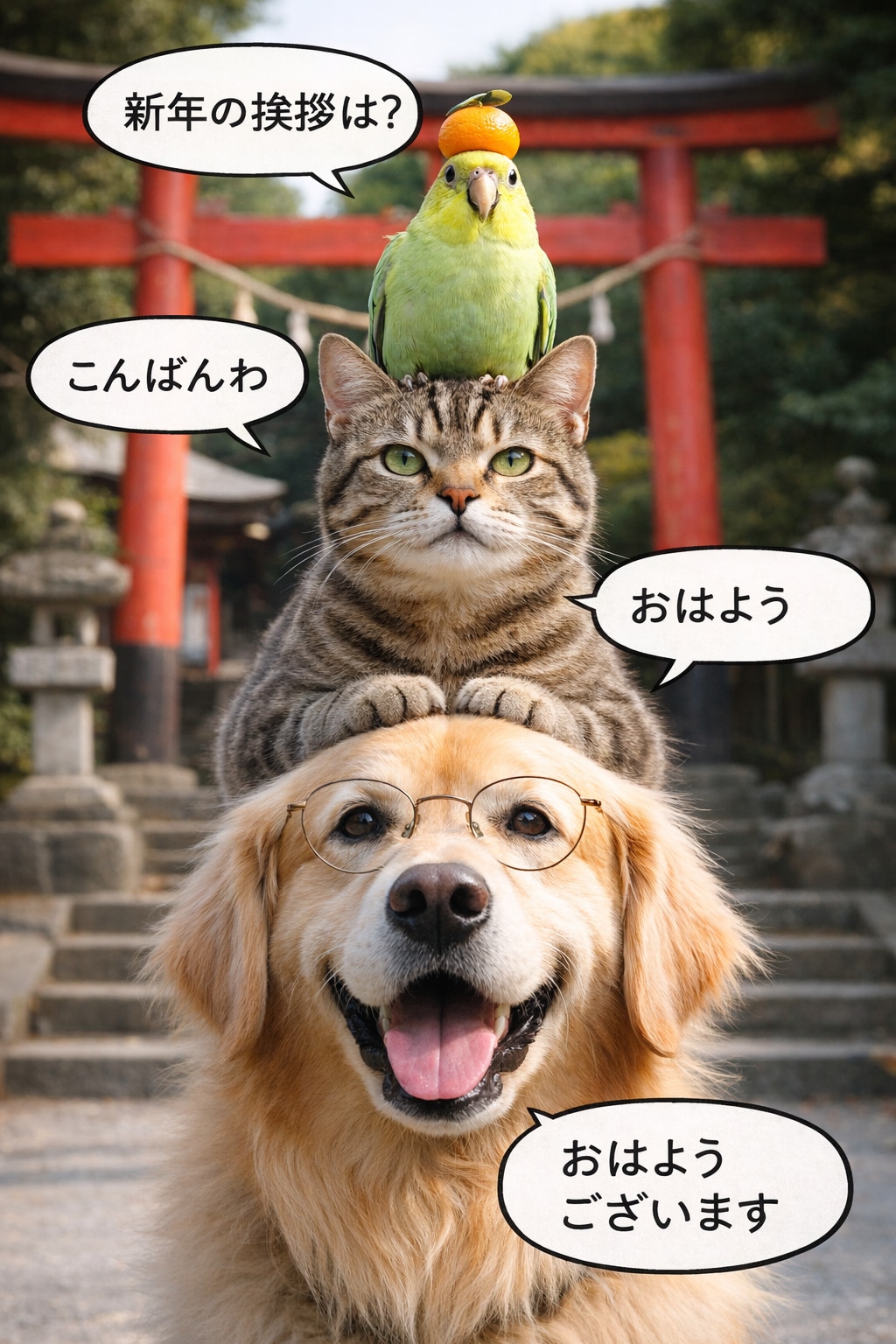 新年のいぬとねこといんこ