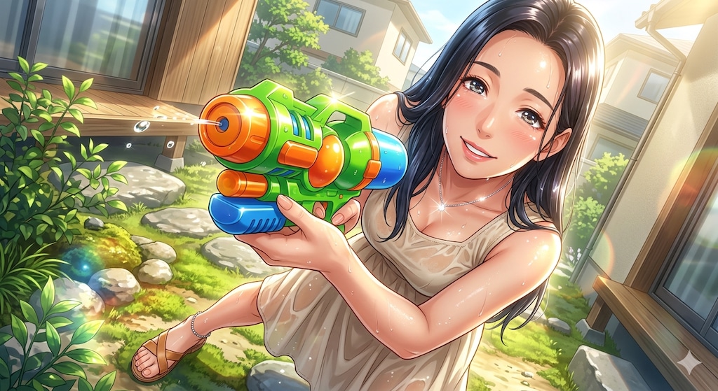 近所の子どもと遊んでいる若奥様