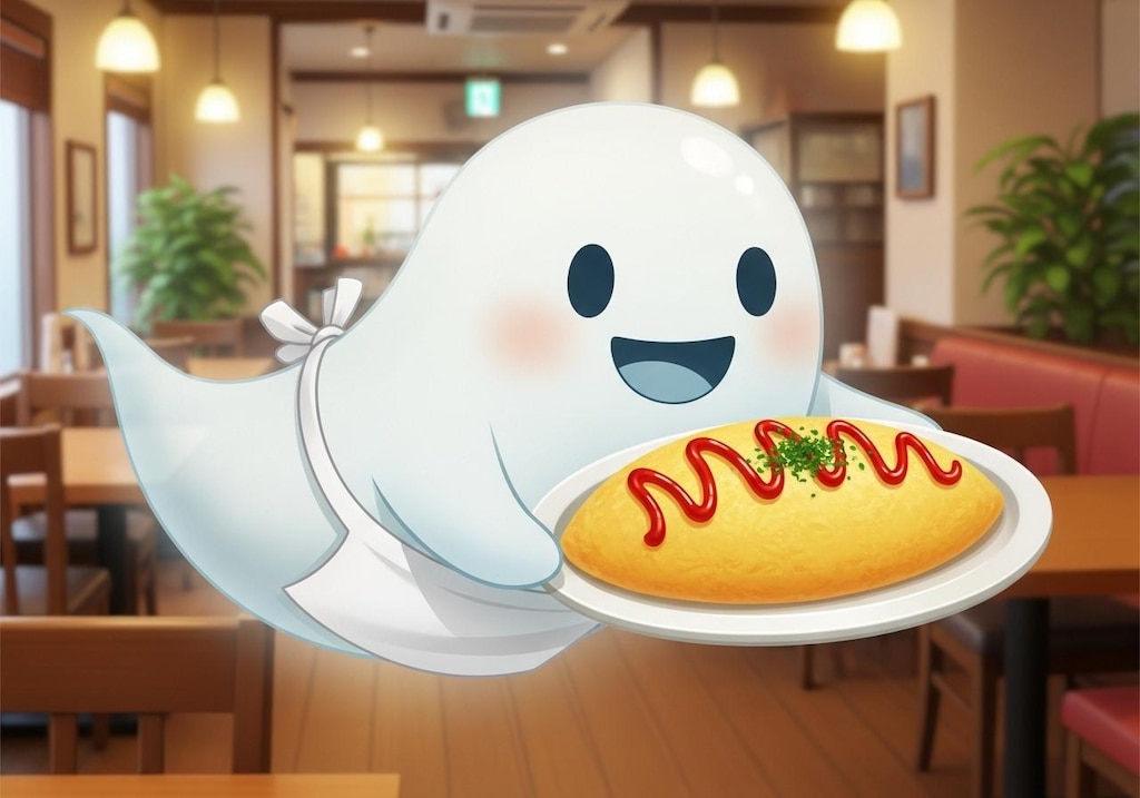 オムライスを運ぶお化けシェフ達