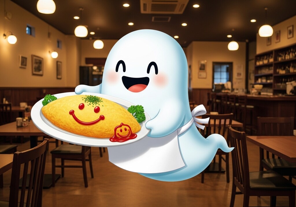 オムライスを運ぶお化けシェフ達