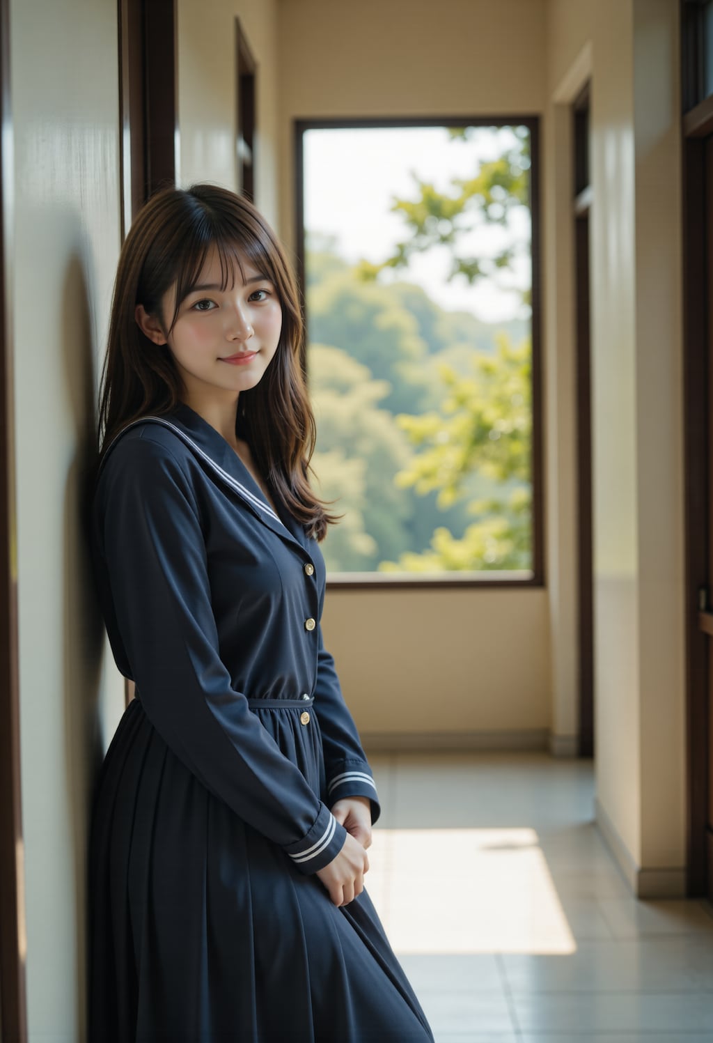 廊下に立つ女子高生