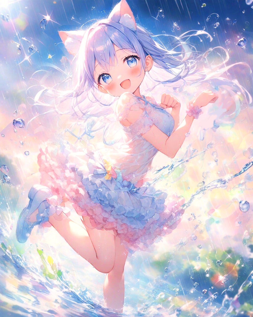 雨の中、傘をささずに