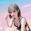 パステル海に座る地雷系女子 3枚目